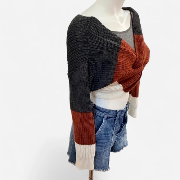 Shein Knitted cropped top off shoulder sweater top oversized small autumn colors - Picture 6 of 9